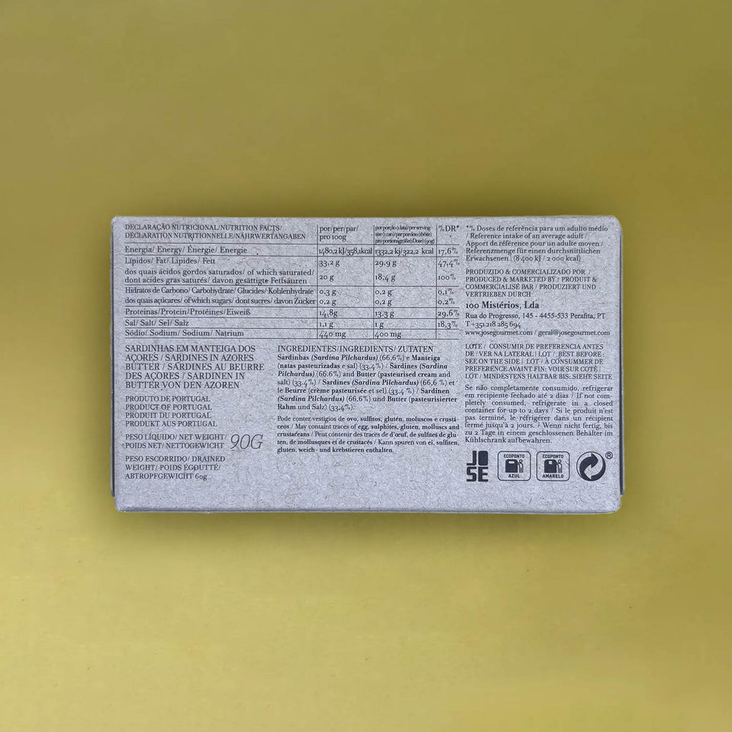 Nutritional Information for José Gourmet Sardines in Azores Butter