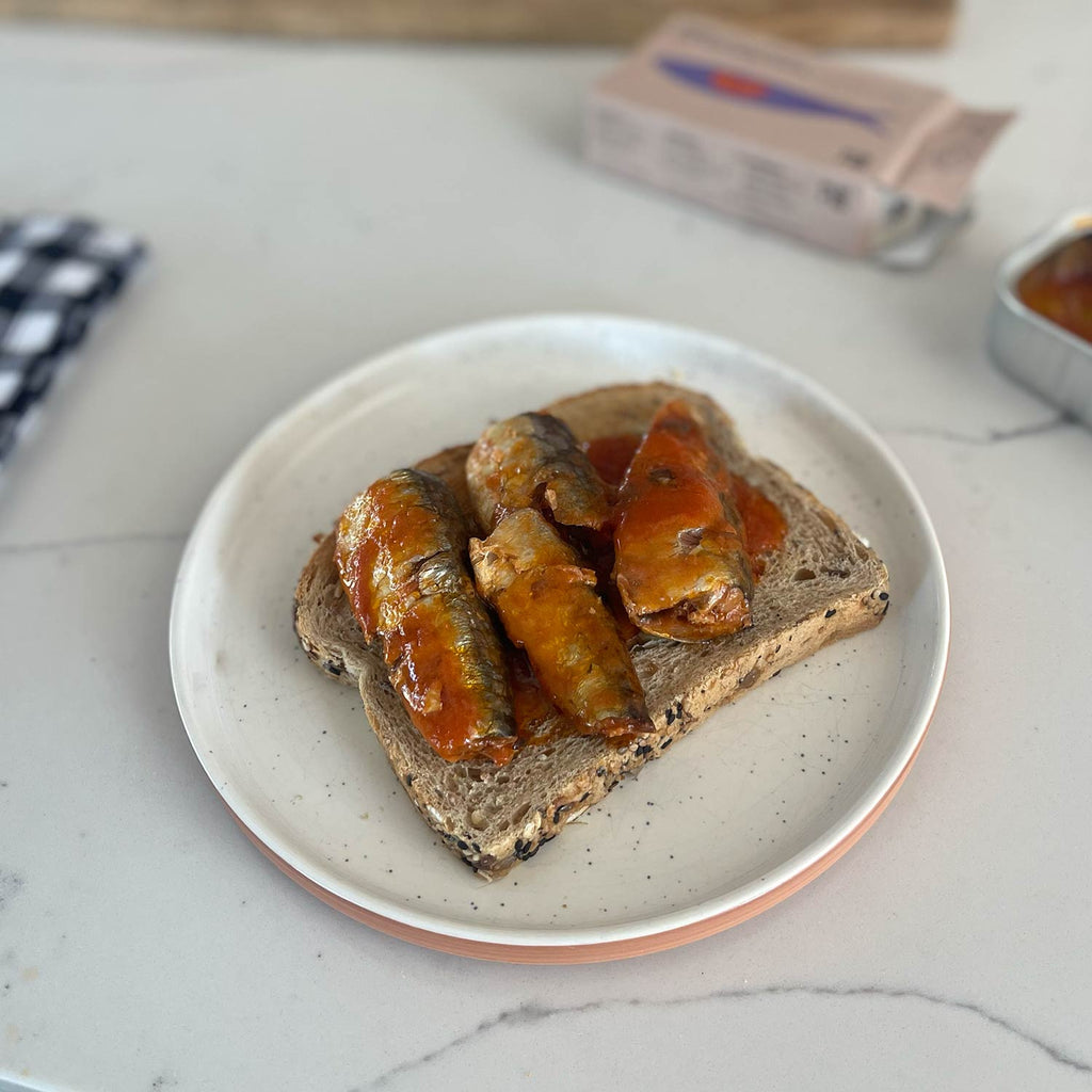  Maria Organic Sardines in Organic Tomato Sauce served on bread