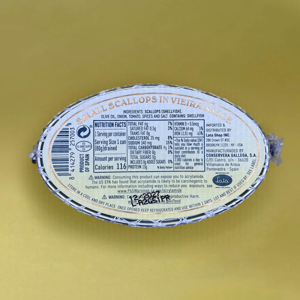 Nutritional Information for Paco Lafuente Small Scallops in Vieira Sauce