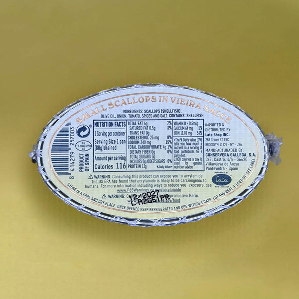 Nutritional Information for Paco Lafuente Small Scallops in Vieira Sauce