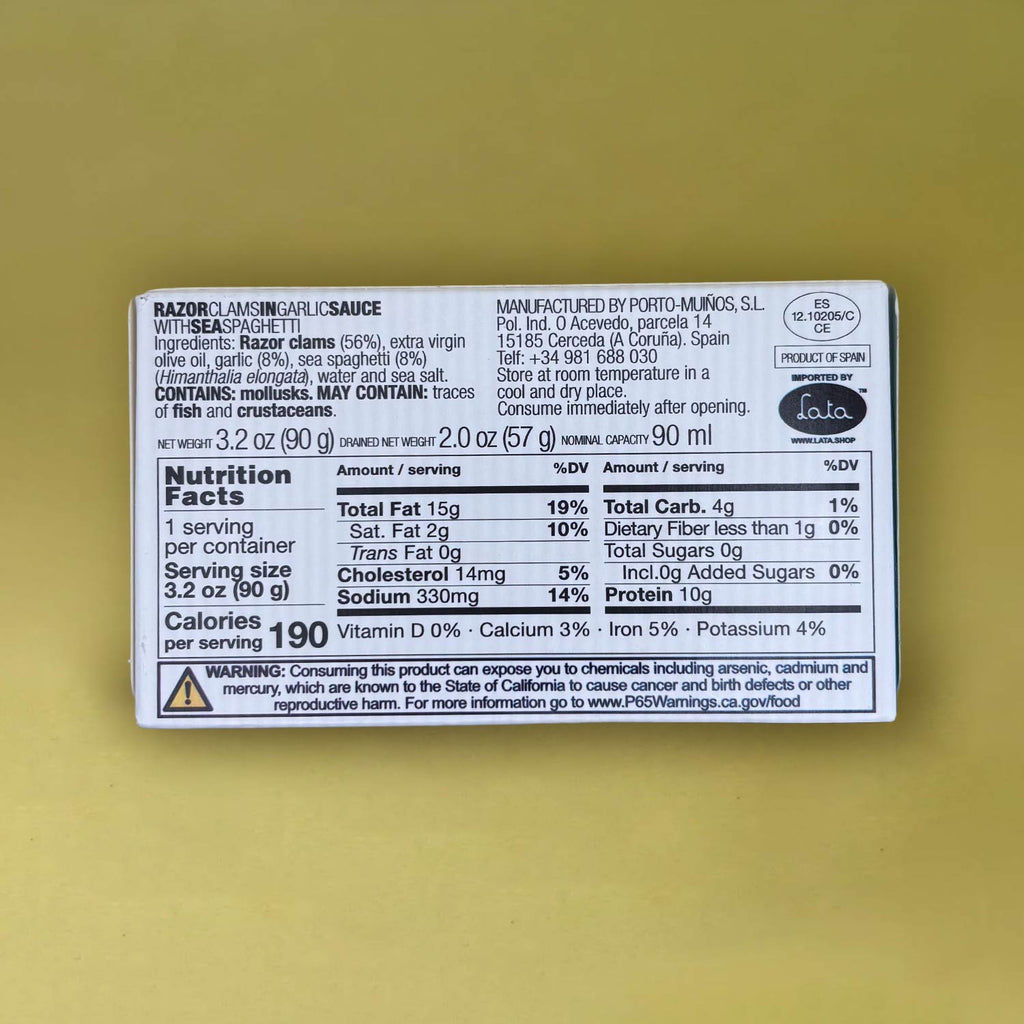 Porto-Muiños Razor Clams in Garlic Sauce with Sea Spaghetti