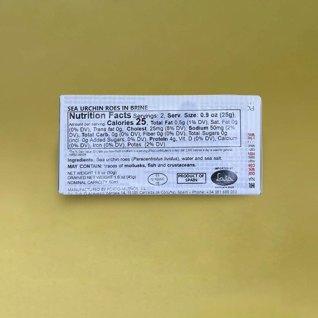 Nutritional Information for Porto-Muiños Sea Urchin Roes in Brine