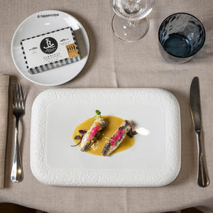 Top view of a served plate of Real Conservera Española Sardines in Olive Oil