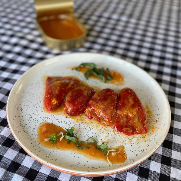 Rosara Piquillo Peppers Stuffed with Codfish - served on a plate