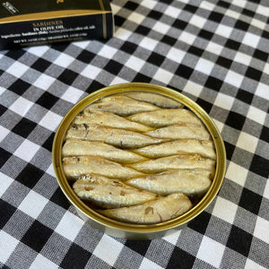 Ramón Peña Small Sardines in Olive Oil; served in an opened tin