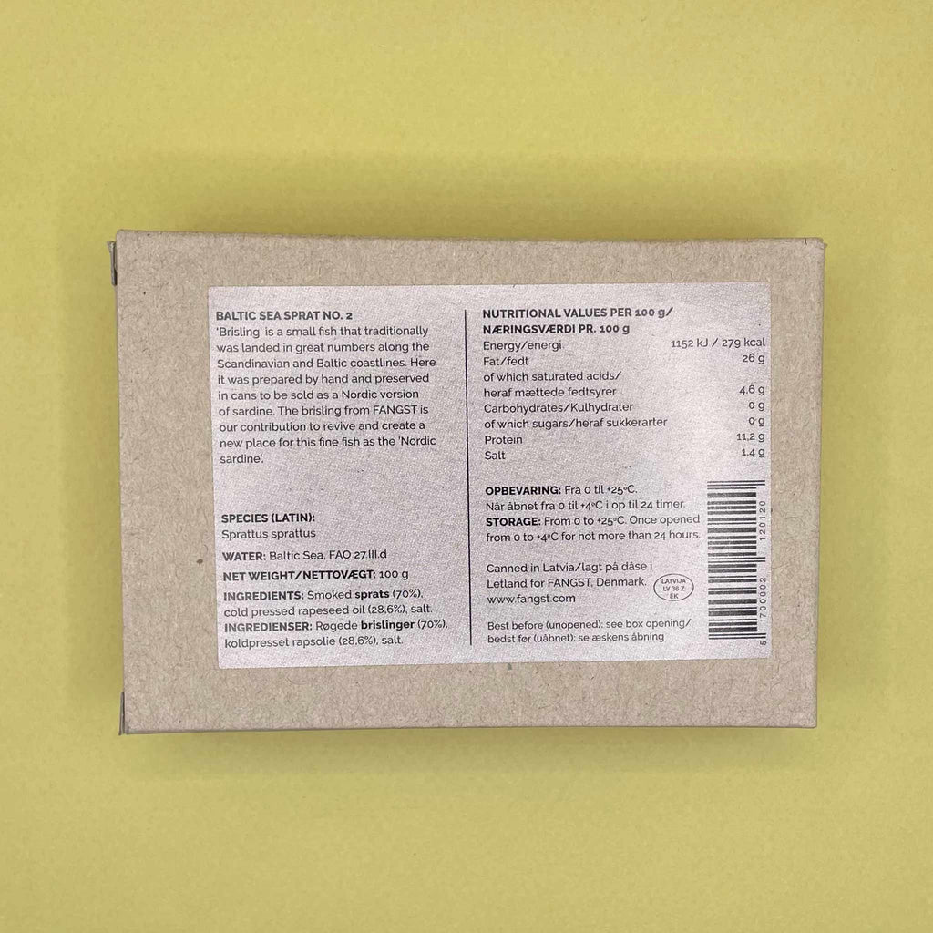 Nutritional Information for Fangst Brisling No. 2 Baltic Sea Sprat Smoked in Cold Rapeseed Oil