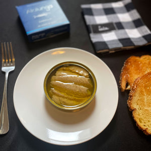 Artesanos Alalunga Mackerel in Olive Oil - served in an opened tin