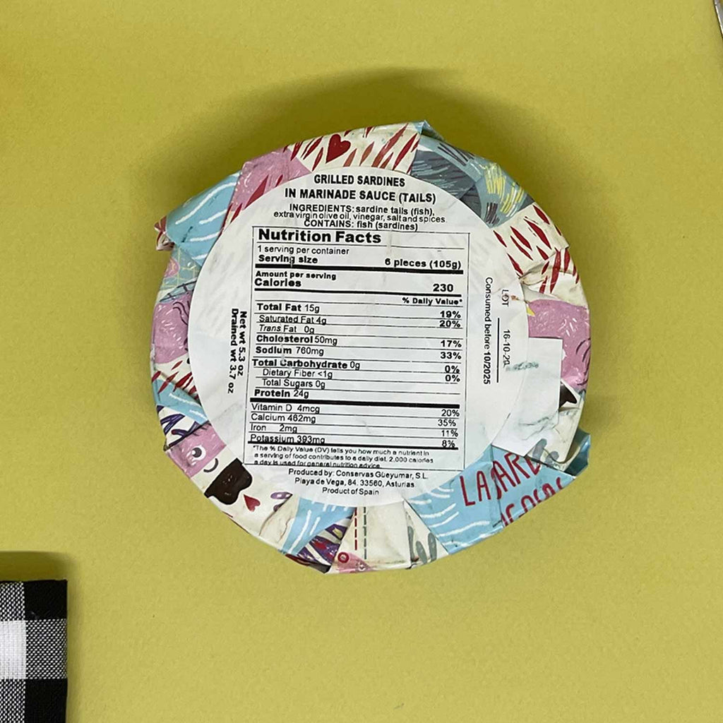 Nutritional Information for Güeyu Mar Chargrilled Sardine Tails in Pickled Sauce