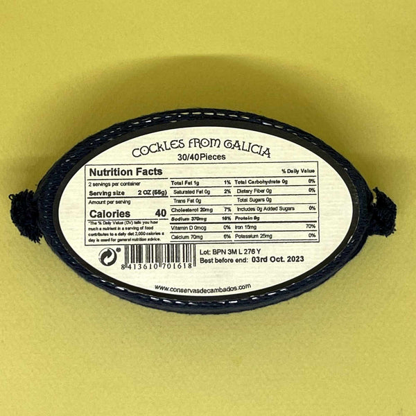 Conservas de Cambados Cockles in Brine Ingredients and Nutrition Facts
