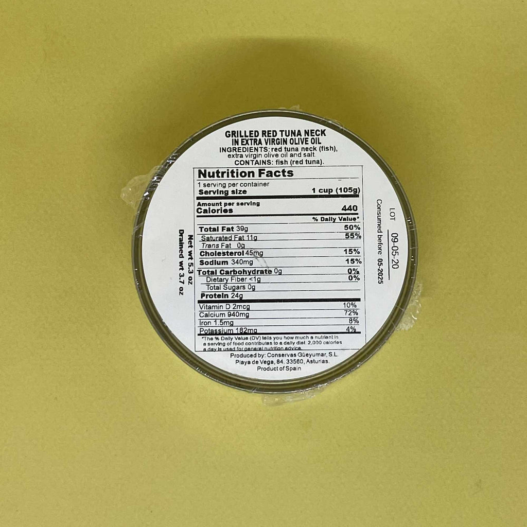 Nutritional Information for Güeyu Mar Chargrilled Tuna Neck