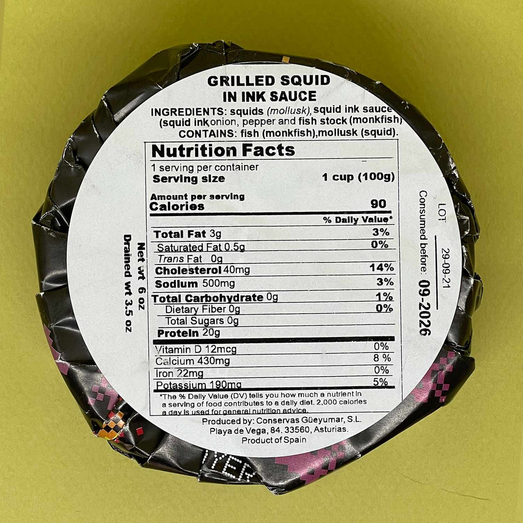 Nutritional Information for Güeyu Mar Squid In Ink Sauce