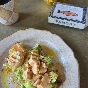 Fangst Faroe Islands Salmon Flash Grilled in Cold Pressed Rapeseed Oil - served on avocado toast