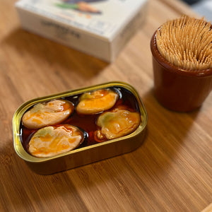  Espinaler Premium Mussels in Pickled Sauce - served in an opened tin