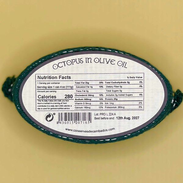 Nutritional Information for Conservas de Cambados Octopus in Olive Oil