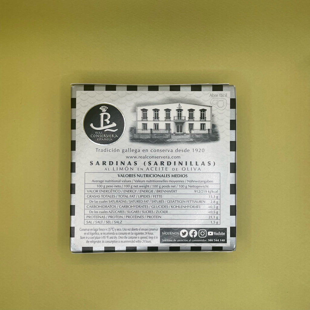 Nutritional Information for Real Conservera Española Small Sardinas with Lemon in Olive Oil