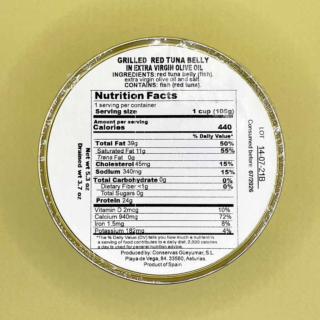 Nutritional Information for Güeyu Mar Grilled Tuna Belly